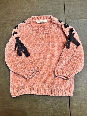 Jessica Simpson Coral Pink Chenille Sweater with Black Ribbon Details